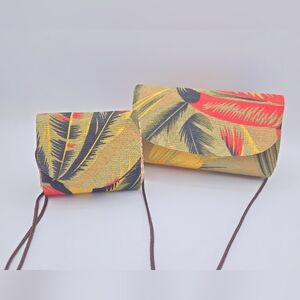 Vintage Tropical Leaf Print Mini Bag Glasses Case Coin Purse Clutch Set - Woven